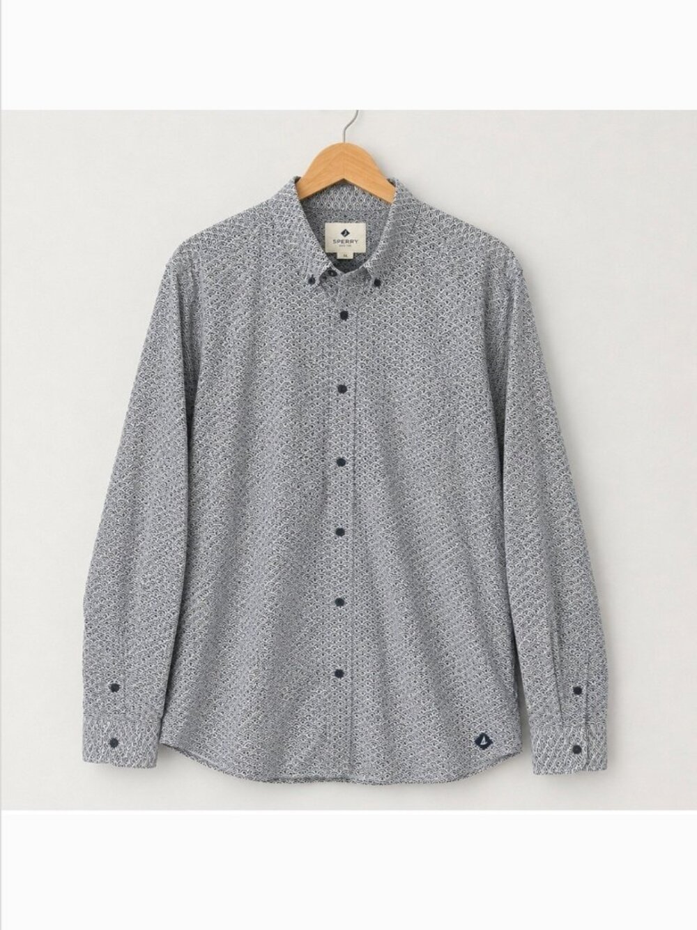 Sperry Navy White Seigaiha Wave Print Cotton Button Down Shirt Mens XL